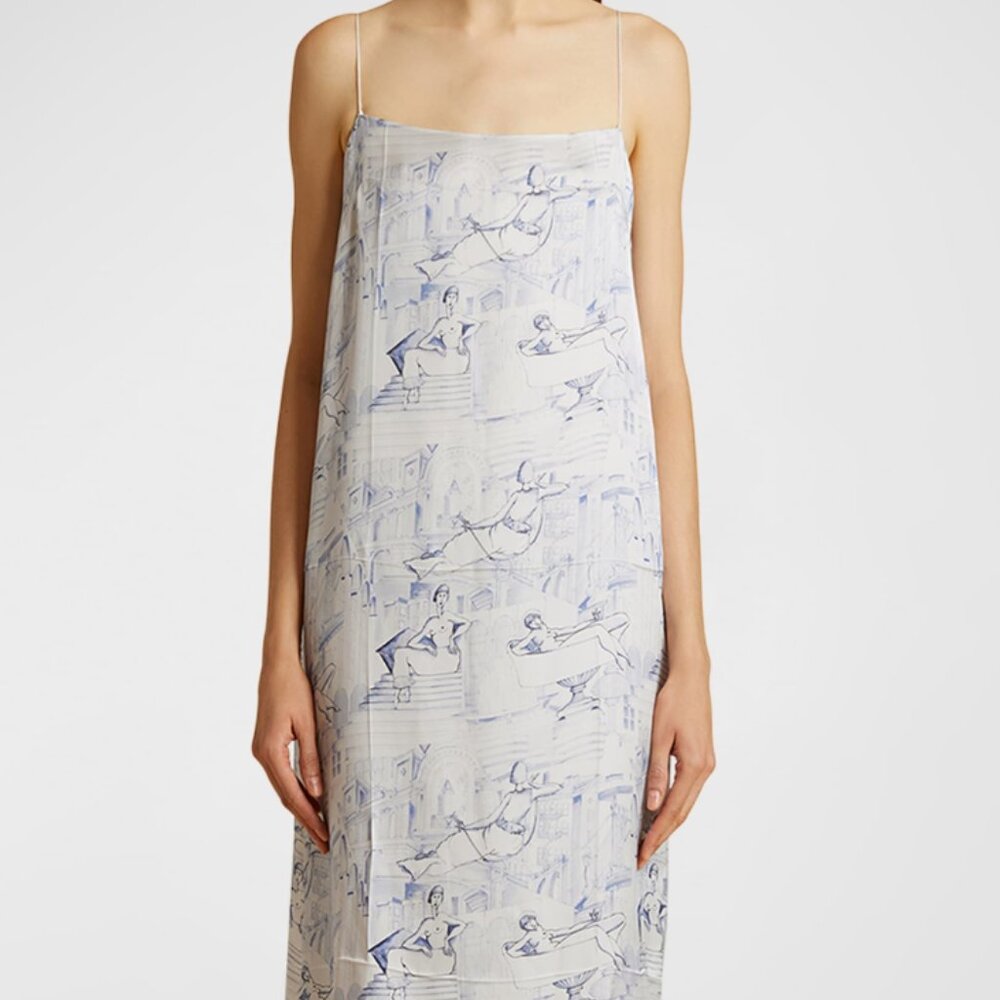 Khaite Sicily Toile print Sleeveless Midi Shift Dress sz 8